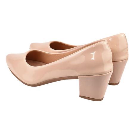 Scarpin Verniz Feminino Sapato Social Salto Grosso Bico Fino