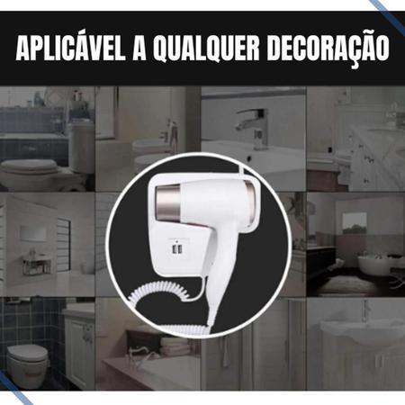 Imagem de Secador De Cabelo 1500w Com Suporte De Parede Para Banheiro Hotel Motel Casa Pousada