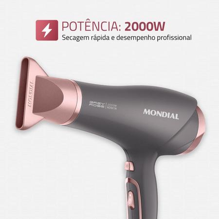 Imagem de Secador de Cabelo Mondial Keratin Grafite e Rosé - 2000W 2 Velocidades SCN-11 220V