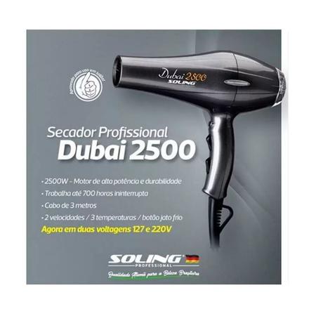 Secador de Cabelo Profissional Soling Dubai 2500 - Secador de Cabelo  Profissional - Magazine Luiza