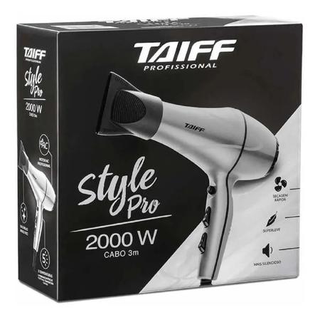 Imagem de Secador de Cabelo Profissional Taiff 2000W Style Pro Prata Com Difusor de Cachos
