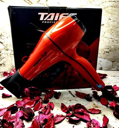 Imagem de Secador De Cabelo Taiff 2000w Ions Profissional Ar Quente Frio Vermelho Com Difusor De Cachos Relogio Led