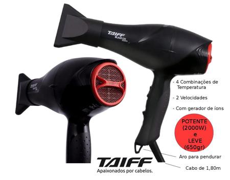 Secador de Cabelo Taiff Black ion Profissional Emissão Íons em Promoção é  no Bondfaro