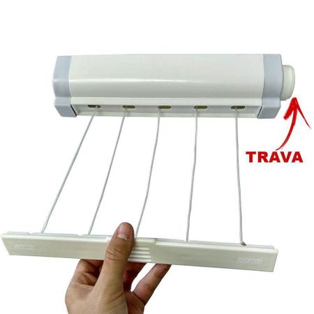 Imagem de SECALUX Varal Automático Retrátil Recolhível 5 Cordas de Parede 4,10m Cada Rotoflex 81020 Branco