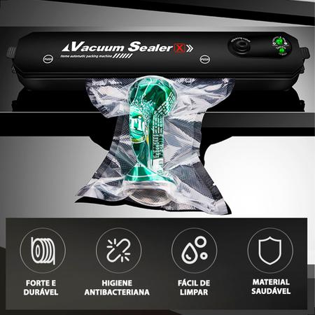Imagem de Seladora Vácuo 110v Manual Embaladora Portátil Doméstica Automática 220v Com Saquinhos Plástico Para Guarda Alimentos Bivolt