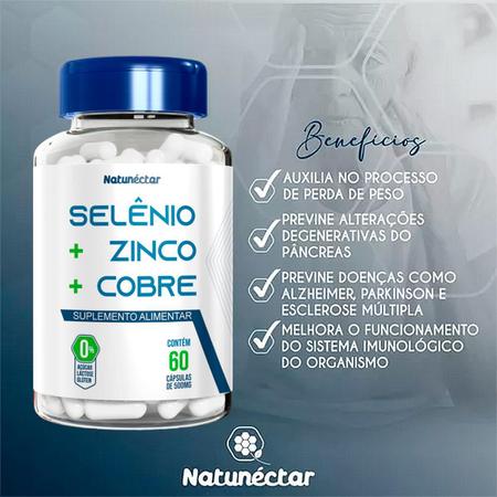Imagem de Selênio + Zinco Cobre Quelatos Suplemento Alimentar Natural 60 Cápsulas Produto Original Natunéctar
