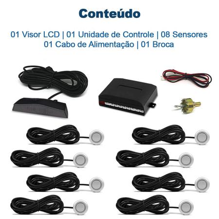 Imagem de Sensor de Estacionamento Dianteiro e Traseiro Prata VW Golf 2007 2008 2009 2010 2011 2012 2013 Frontal Ré 8 Oito Pontos Aviso Sonoro Distância