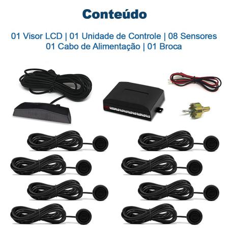 Imagem de Sensor de Estacionamento Dianteiro e Traseiro Preto Fosco Chevrolet Malibu 2010 2011 2012 2013 Frontal Ré 8 Oito Pontos Aviso Sonoro Distância