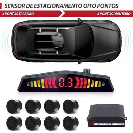 Imagem de Sensor de Estacionamento Dianteiro e Traseiro Preto Fosco Kia Picanto 2012 2013 2014 2015 Frontal Ré 8 Oito Pontos Aviso Sonoro Distância