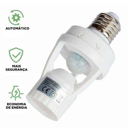Sensor De Presença/movimento C/ Fotocélula Para Lâmpada E-27 - Higa Shop Imagem de Sensor De Presença/movimento C/ Fotocélula Para Lâmpada E-27