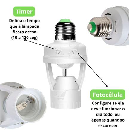 Imagem de Sensor de Presença/Movimento com Fotocélula para Lâmpada E27: Automação Inteligente e Economia de Energia