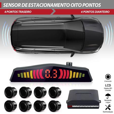 Imagem de Sensor Dianteiro e Traseiro Preto Chery QQ 2011 2012 2013 2014 2015 2016 Estacionamento Frontal Ré 8 Oito Pontos Aviso Sonoro Distância