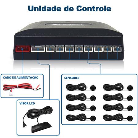 Imagem de Sensor Dianteiro e Traseiro Preto Fiat Palio G3 2004 2005 2006 2007 2008 2009 Estacionamento Frontal Ré 8 Oito Pontos Aviso Sonoro Distância