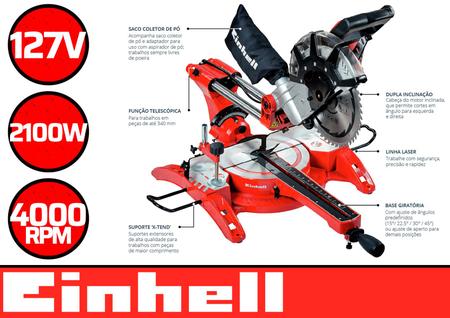 Ingletadora telescópica EINHELL TC-SM 2131/1 DUAL de 1500 W disco