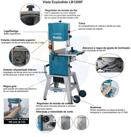 Imagem de Serra de Fita de Bancada 165mm 900 Watts LB1200F Makita