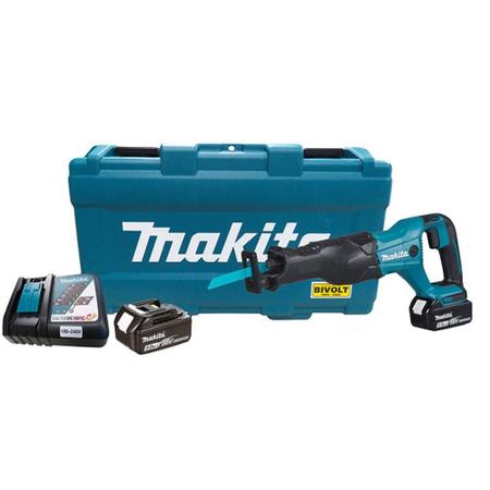 Serra Sabre 18V LI-ION 2800 Golpes Por Min Com 2 Baterias Carregador Maleta DJR186RFE Makita Imagem de Serra Sabre 18V LI-ION 2800 Golpes Por Min Com 2 Baterias Carregador Maleta DJR186RFE Makita