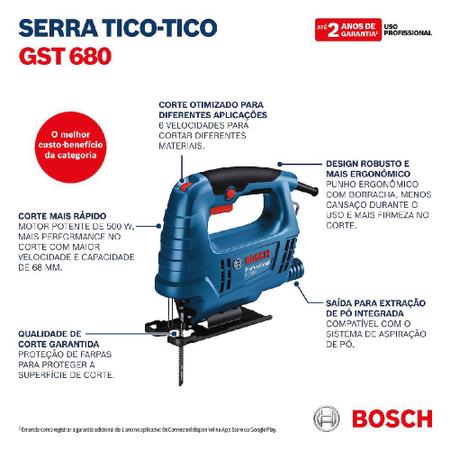 Imagem de Serra Tico-tico Bosch GST 680 500W 220V, 1 Lâmina e Protetor Anti-farpas