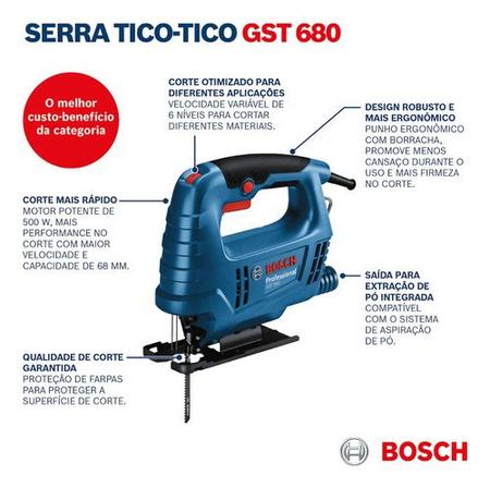 Imagem de Serra Tico Tico Profissional Bosch Gst680 500w Lâmina 127V