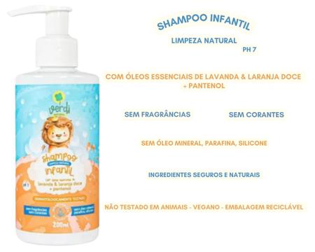 Imagem de Shampoo + Condicionador Infantil Vegano Ingredientes Naturais Óleos Essenciais Lavanda Laranja Doce Verdi Natural