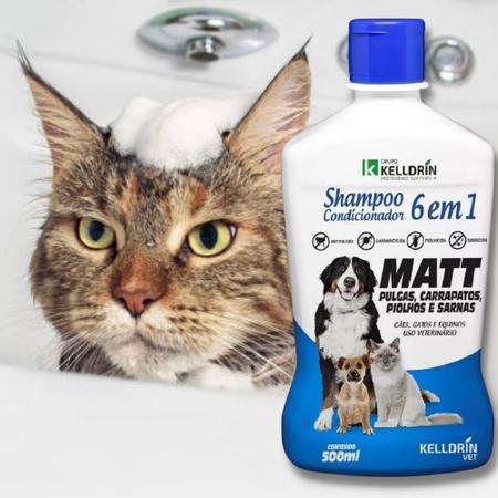 SHAMPOO E CONDICIONADOR MATT 6 EM 1 PARA CÃES E GATOS - PULGAS, CARRAPATOS,  PIOLHOS E SARNAS 500 ML - tupet rações