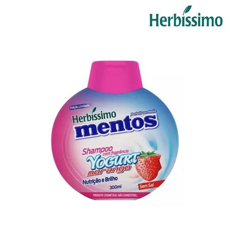 Imagem de Shampoo Herbíssimo Mentos Yogurt Morango p/ Todos os Cabelos 300ml