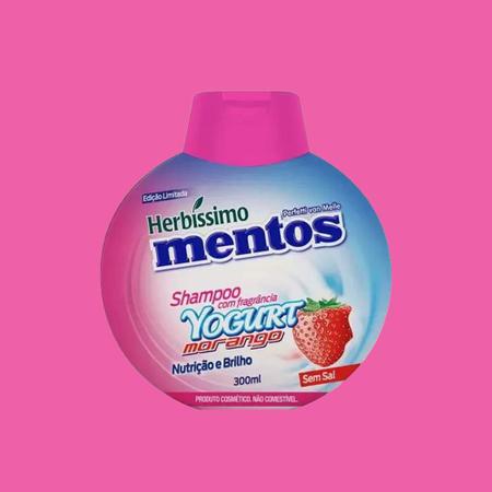 Imagem de Shampoo Herbíssimo Mentos Yogurt Morango p/ Todos os Cabelos 300ml