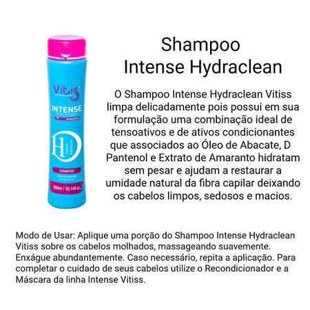 Imagem de Shampoo Intense Hydraclean + Amaranto 300 ml - Vitiss Cosméticos - Limpeza Hidratante