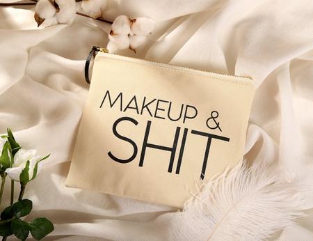 Imagem de SHERWAY Funny Canvas Makeup Bag, Saco cosmético de lona grande (9,5 x 8 polegadas, Bege), Bolsa de Maquiagem com zíper Bolsa de Viagem de Higiene Pessoal, Saco de Maquiagem de Lona Premium para Presente de Aniversário Presente de Festa de Casamento