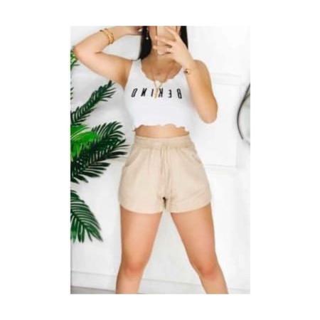 Short curto elástico na cintura linho feminino moda - Filó Modas Imagem de Short curto elástico na cintura linho feminino moda