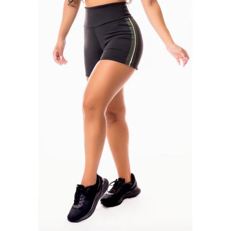 Calça Legging Fitness Academia Preta com Verde Militar e Vivo Branco  Cintura Alta REF: SV48 - Racy Modas