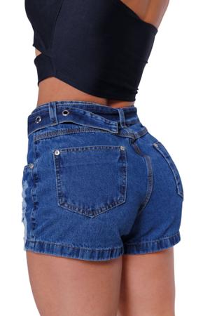 Imagem de Short Jeans Cinto Fivela Rasgo Moda Feminina