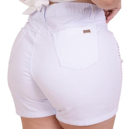 Imagem de Short Jeans Feminino Plus Size Branco Com STRASS MEIA COXA