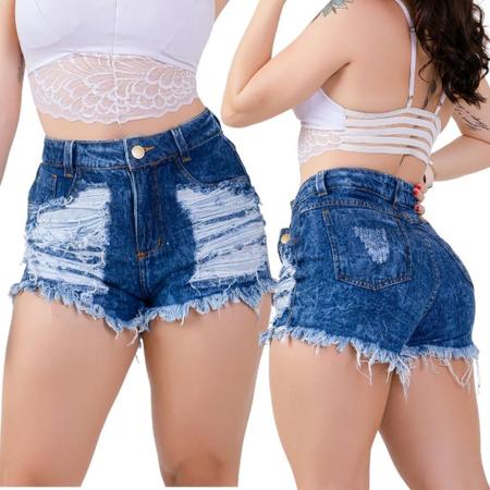 Bermuda Short Jeans Destroyed Feminino Cintura Alta Hot Pants em Promoção  na Americanas