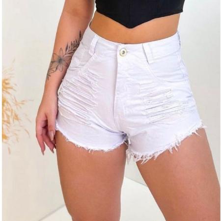 Shorts Jeans Luxo Feminino Cintura Alta Hot Pants Claro Desfiado Na Perna  Destroyed Tendência Tik Tok Moda Blogueira em Promoção na Americanas