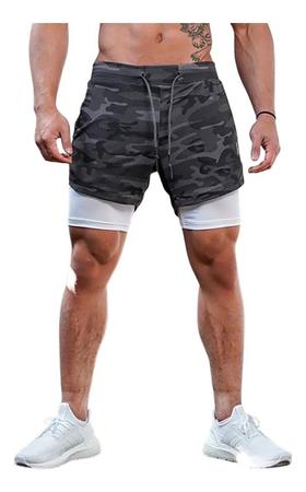 Short Masculino 2x1 Bolso Oculto Celular Bermuda Compressão