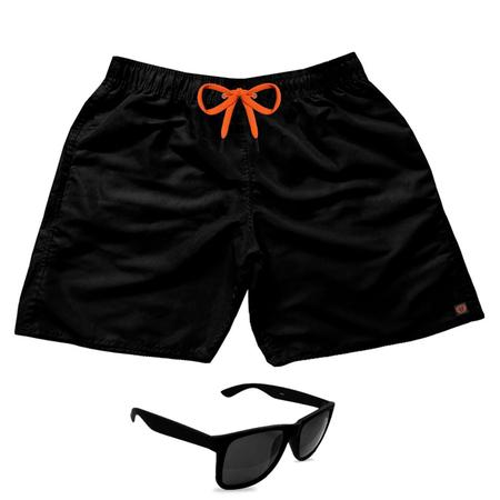 Short Praia Bermuda Mauricinho Preto Cordão Laranja + Óculos - MP Moda Masculina Imagem de Short Praia Bermuda Mauricinho Preto Cordão Laranja + Óculos
