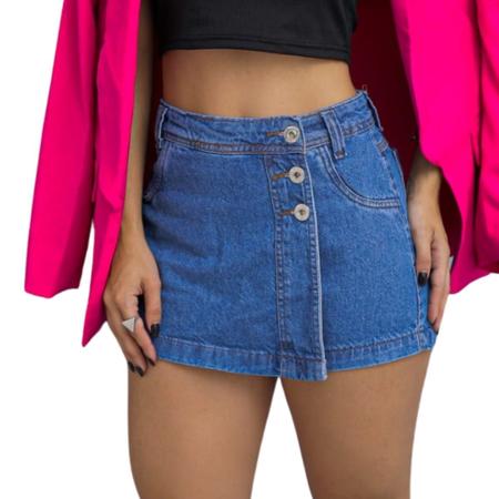 Imagem de Short Saia Jeans assimetrica cintura alta levanta bumbum
