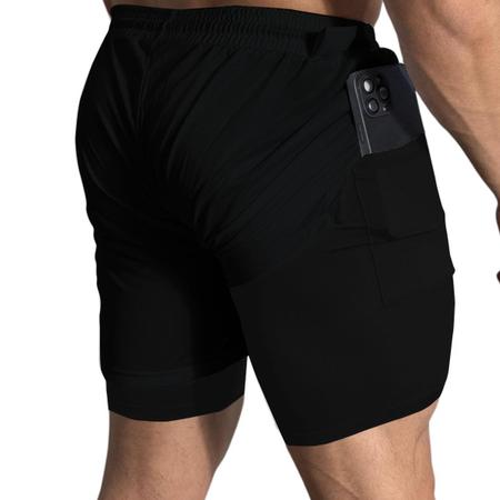 Imagem de Short Treino Dry Fit Térmico 2 em 1 com Bolso para Celular e Porta-Toalha Calção Fitness Academia