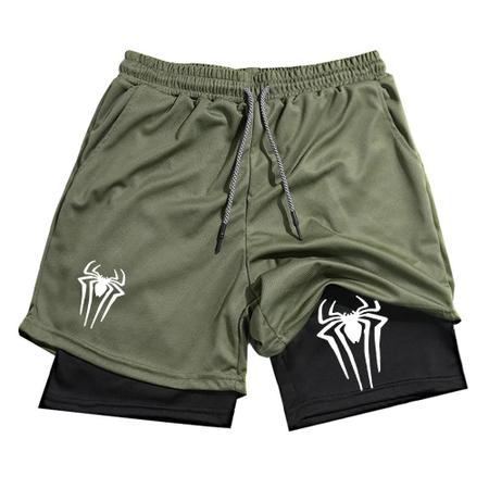 Imagem de Shorts de Ginástica Masculino Y2K - Estampado Aranha, Malha 2 em 1, Compressão para Corrida e Treino