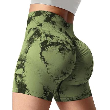 Imagem de Shorts Esportivos Femininos de Cintura Alta - Sem Costura, Tie Dye, Elástico e com Controle de Barriga