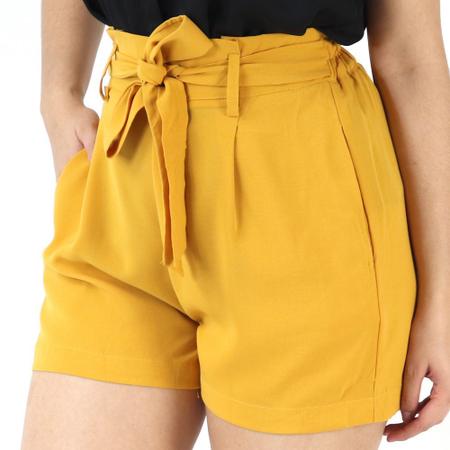 Imagem de Shorts Feminino Liso Cós Alto Com Bolsos Cinto Verão Social