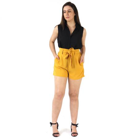 Imagem de Shorts Feminino Liso Cós Alto Com Bolsos Cinto Verão Social