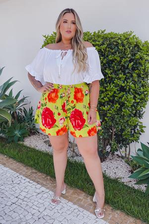 Shorts Godê Viscose Ayumi Flores Verde Plus Size - Domenica Solazzo - Short  Feminino - Magazine Luiza