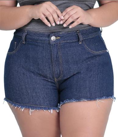 Shorts Jeans Bermuda Plus Size Curto Desfiado Cintura Alta - Wild Imagem de Shorts Jeans Bermuda Plus Size Curto Desfiado Cintura Alta