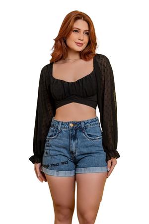 Imagem de Shorts Jeans Feminino destroyed Cintura alta moda 23 Graus