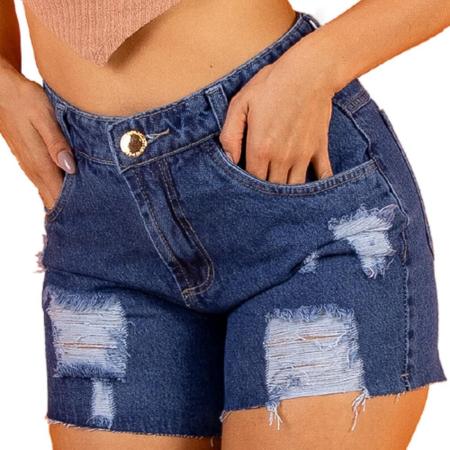 Short Jeans Feminino com Barra Desfiada e Bolsos - Kanto RG - A