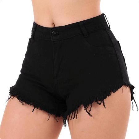 Shorts Jeans Preto Feminino Costura Levanta Bumbum Cintura Alta