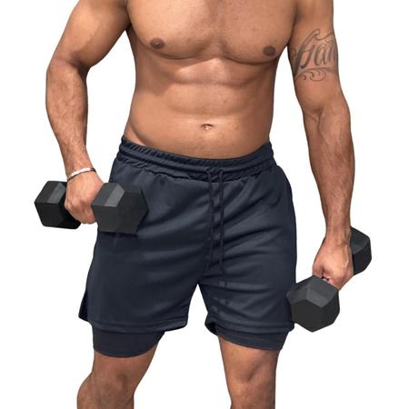 Imagem de Shorts Masculino 2 em 1 Com proteção Uv+20 sport corrida musculação  bermuda para treinar