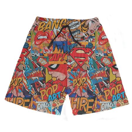 Imagem de Shorts Praia Verão Bermuda Short Pop Art Quadrinhos Ação 38