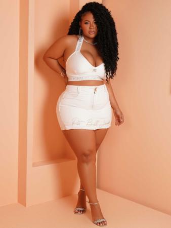 Short saia hotsell branco plus size